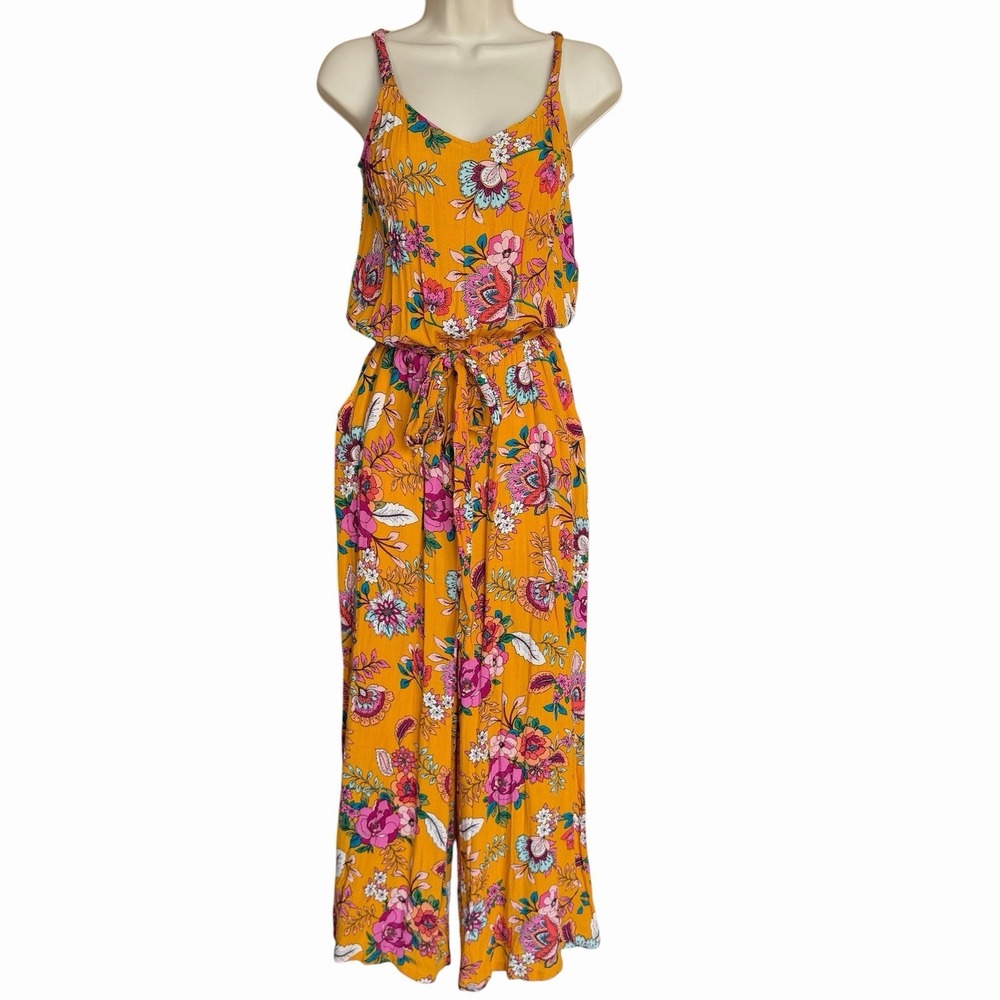 ANA Floral Print Culotte Jumpsuit S•Pockets Vacation Retro Revival Colorful AOP